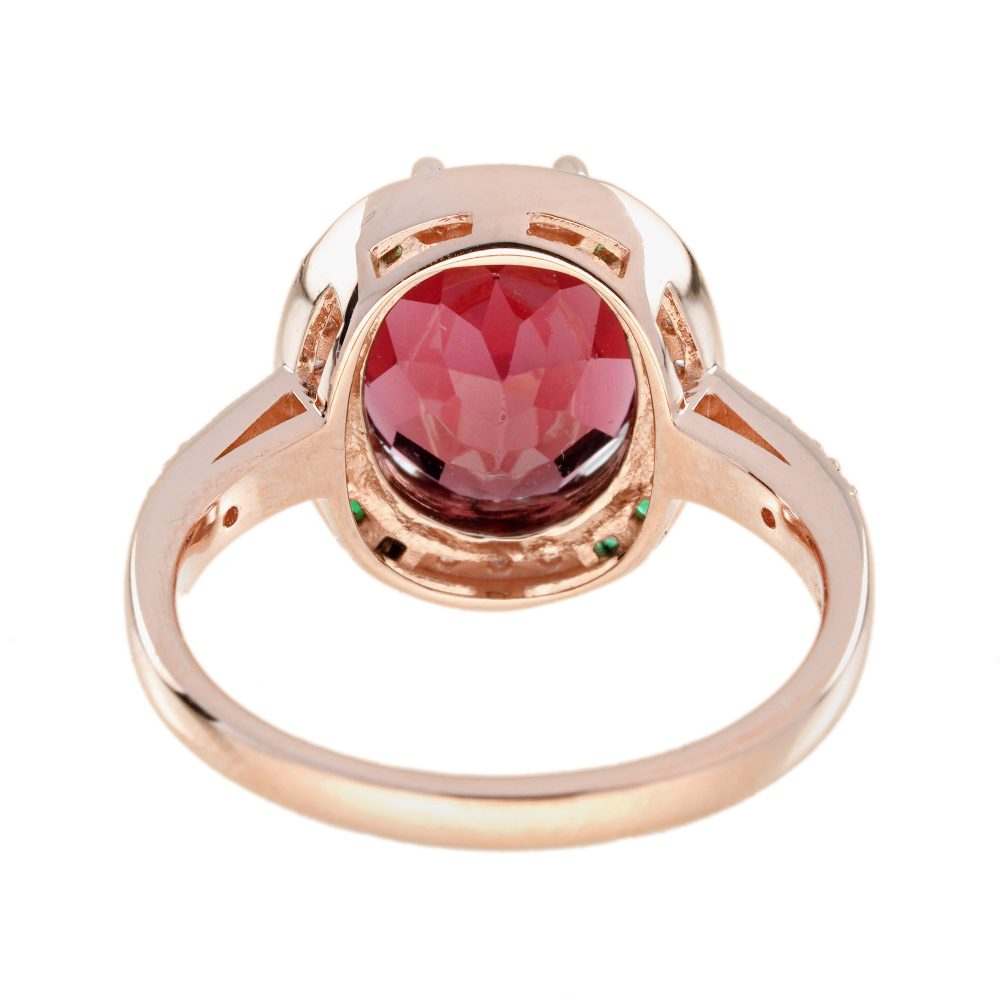 3.88ct Oval Pink Tourmaline Emerald Diamond Halo Cluster Engagement Ring in 14ct Rose Gold