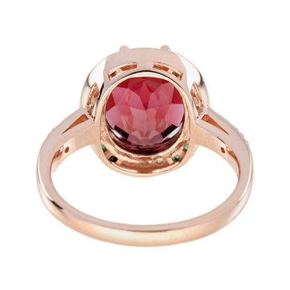3.88ct Oval Pink Tourmaline Emerald Diamond Halo Cluster Engagement Ring in 14ct Rose Gold