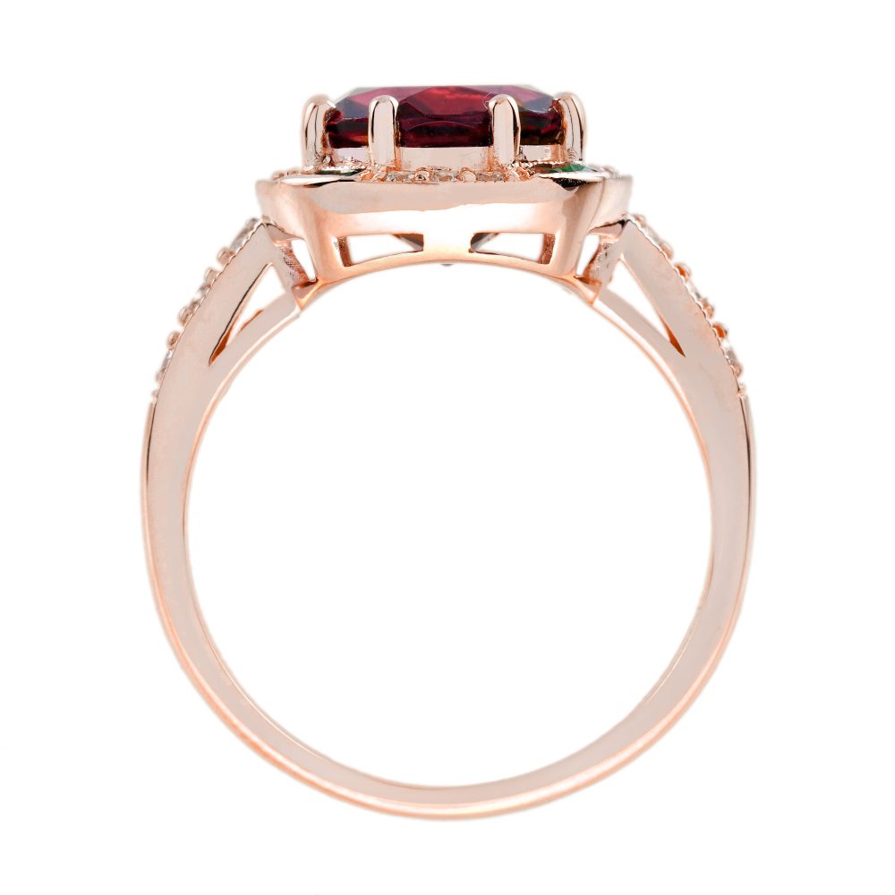 3.88ct Oval Pink Tourmaline Emerald Diamond Halo Cluster Engagement Ring in 14ct Rose Gold