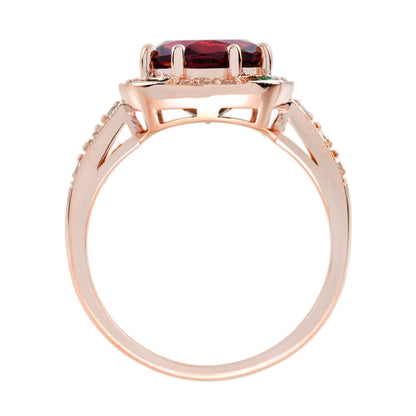 3.88ct Oval Pink Tourmaline Emerald Diamond Halo Cluster Engagement Ring in 14ct Rose Gold