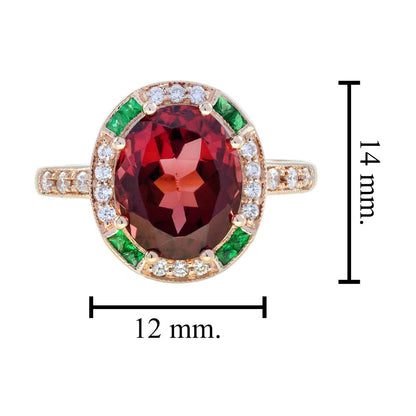 3.88ct Oval Pink Tourmaline Emerald Diamond Cluster Engagement Ring in 14ct Rose Gold