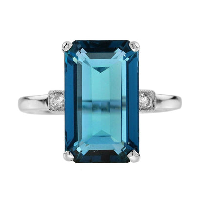 8.80ct Emerald Cut Blue Topaz Solitaire Engagement Ring