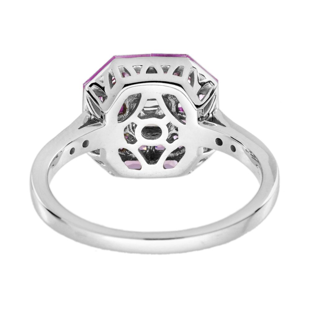 Asscher Cut Diamond and Pink Sapphire Engagement Ring