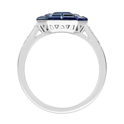 Octagonal Sapphire Cluster Solitaire Engagement Ring, 5.72cts multi asscher and calibre cut sapphires arranged in invisible setting to produce an octagonal shaped design