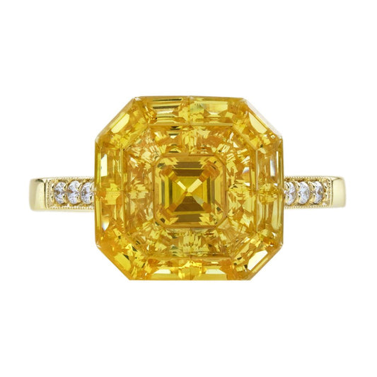 Illusion Set Yellow Sapphire Cluster Solitaire Engagement Ring