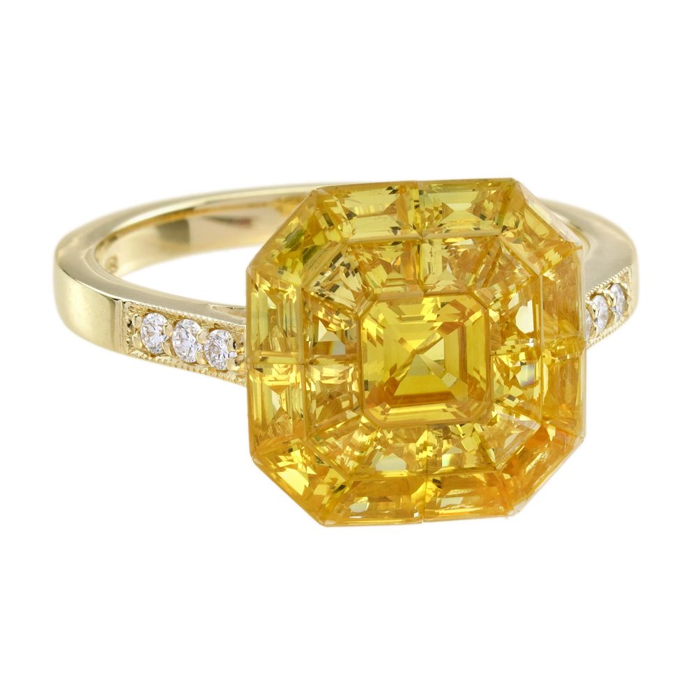 Illusion Set Yellow Sapphire Cluster Solitaire Engagement Ring