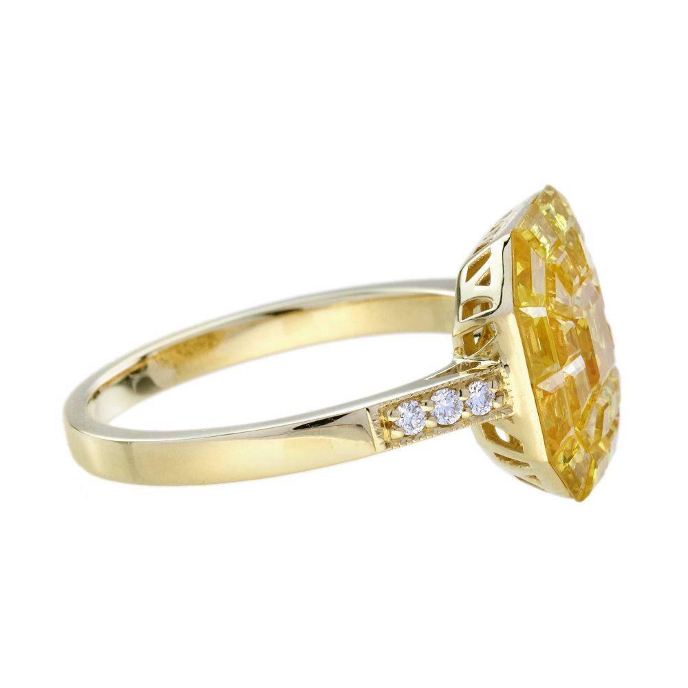 Illusion Set Yellow Sapphire Cluster Solitaire Engagement Ring