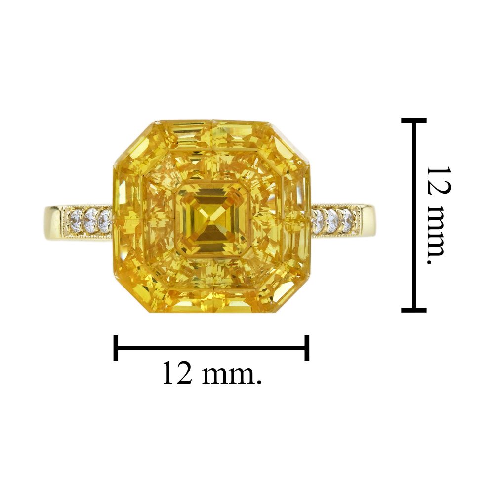 Illusion Set Yellow Sapphire Cluster Solitaire Engagement Ring