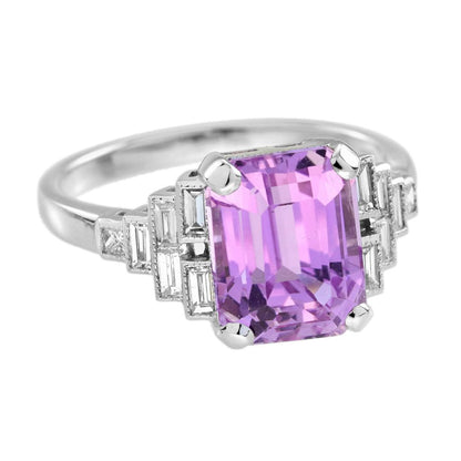 4.20ct Pink Kunzite and Baguette Diamond Engagement Ring