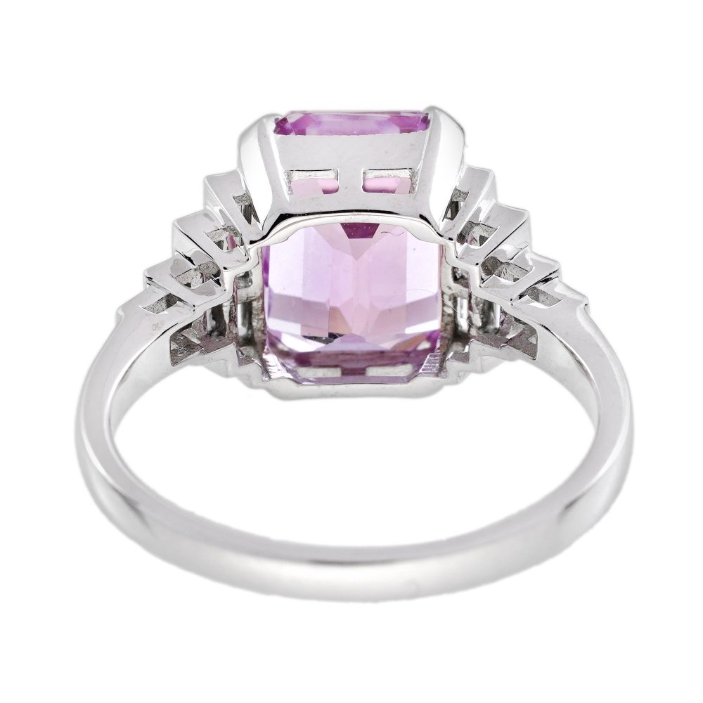 4.20ct Pink Kunzite and Baguette Diamond Engagement Ring