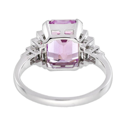 4.20ct Pink Kunzite and Baguette Diamond Engagement Ring