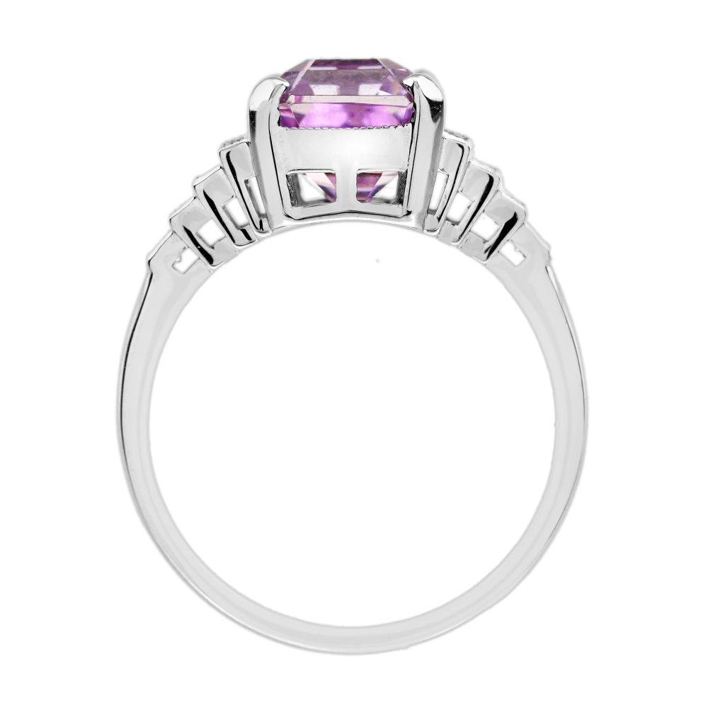 4.20ct Pink Kunzite and Baguette Diamond Engagement Ring