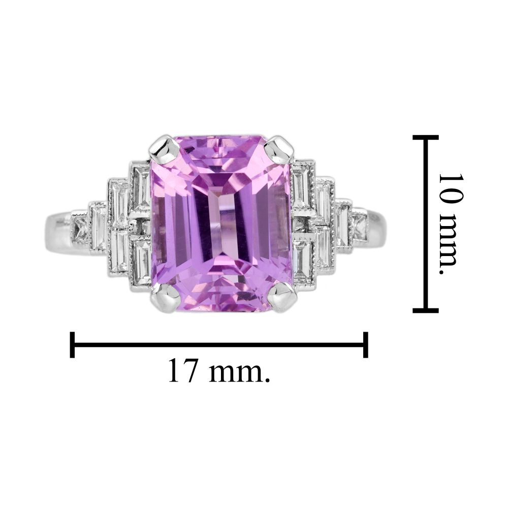 4.20ct Pink Kunzite and Baguette Diamond Engagement Ring