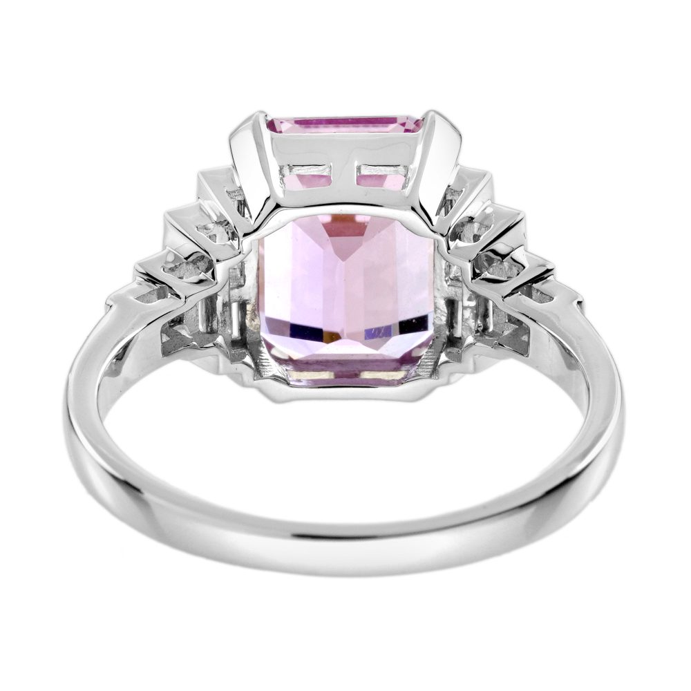 Pink Kunzite and Baguette Diamond Engagement Ring