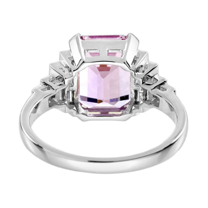 Pink Kunzite and Baguette Diamond Engagement Ring