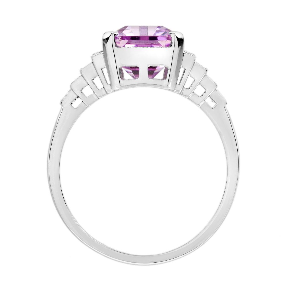 Pink Kunzite and Baguette Diamond Engagement Ring