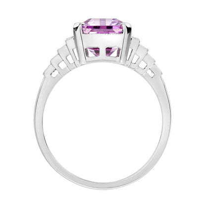 Pink Kunzite and Baguette Diamond Engagement Ring