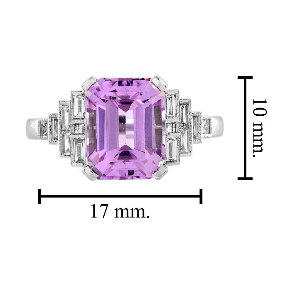 Pink Kunzite and Baguette Diamond Engagement Ring
