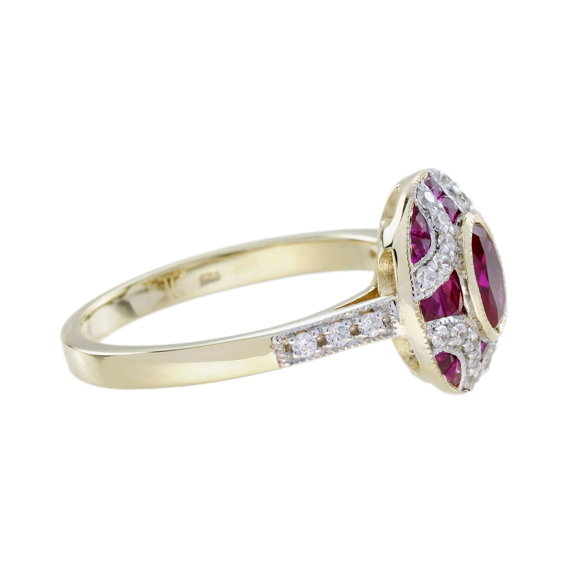 Ruby and Diamond Oval Cluster Engagement Ring in 18ct Gold