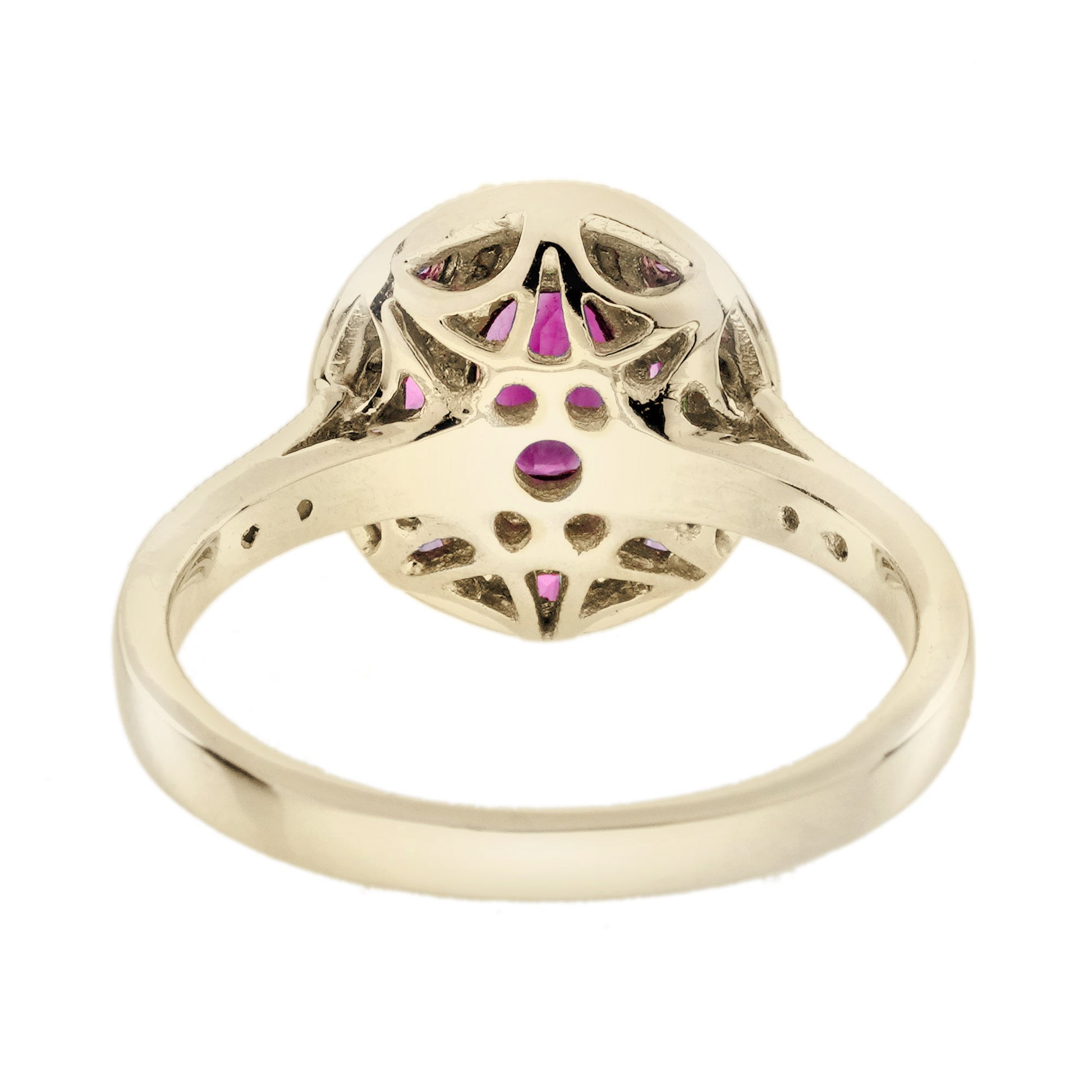 Ruby and Diamond Oval Cluster Engagement Ring in 18ct Gold