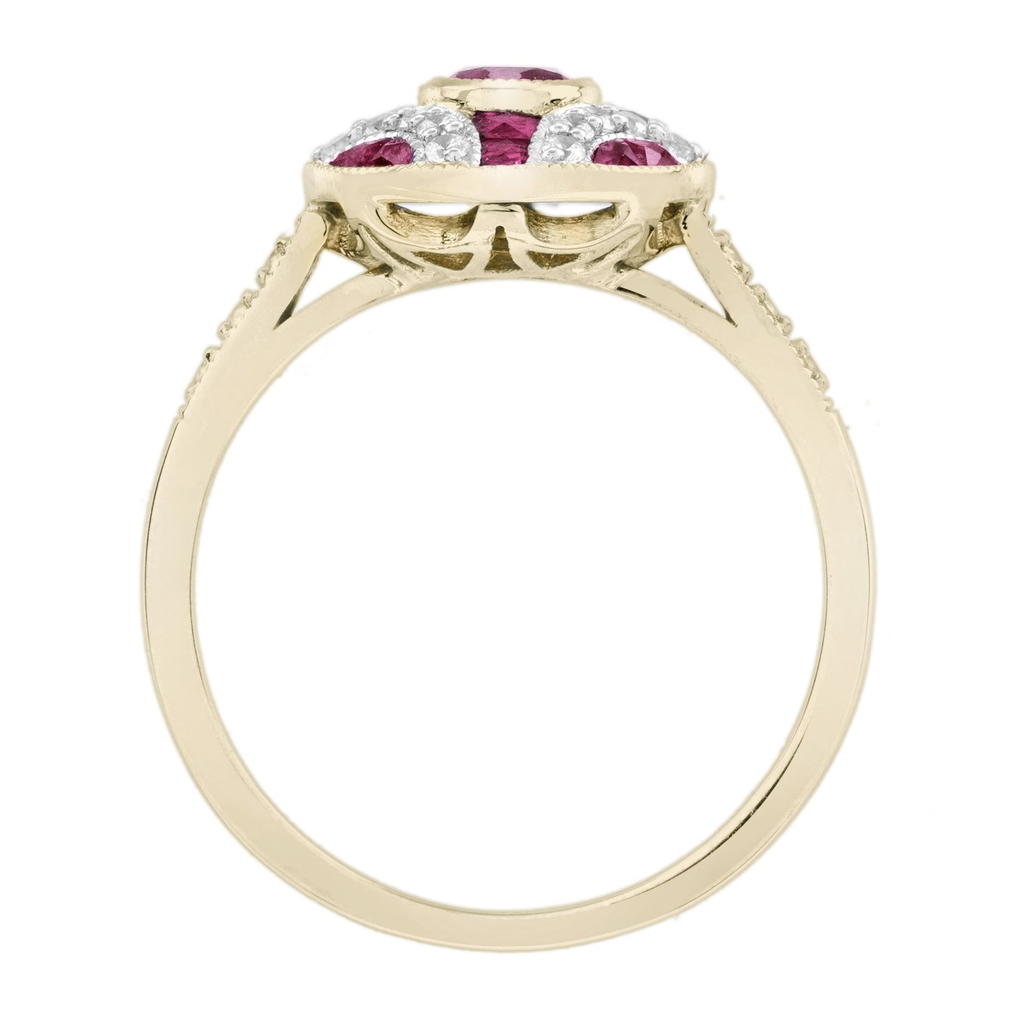 Ruby and Diamond Oval Cluster Engagement Ring in 18ct Gold