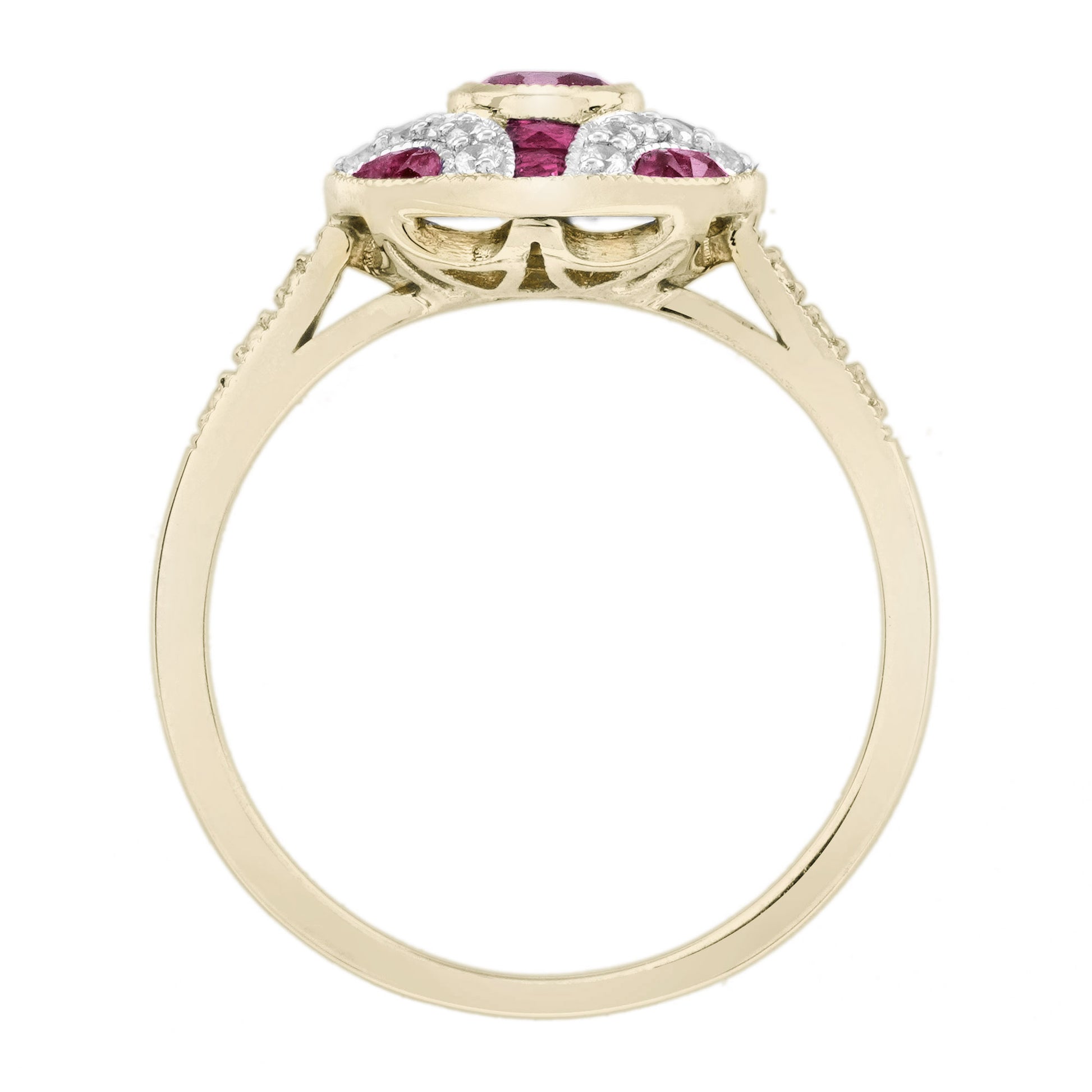 Ruby and Diamond Oval Cluster Engagement Ring in 18ct Gold