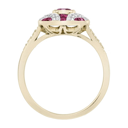 Ruby and Diamond Oval Cluster Engagement Ring in 18ct Gold