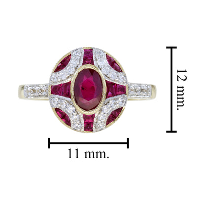 Ruby and Diamond Oval Cluster Engagement Ring in 18ct Gold