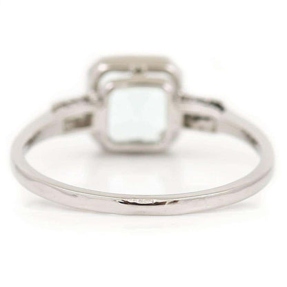 Art Deco Style Platinum Fancy Square Cut Aquamarine and Baguette Diamond Ring