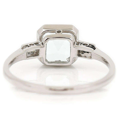 Art Deco Style Platinum Fancy Square Cut Aquamarine and Baguette Diamond Ring