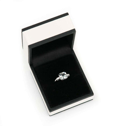 Art Deco Style Platinum Fancy Square Cut Aquamarine and Baguette Diamond Ring