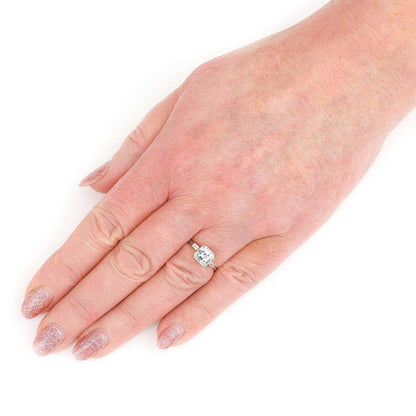 Art Deco Style Platinum Fancy Square Cut Aquamarine and Baguette Diamond Ring