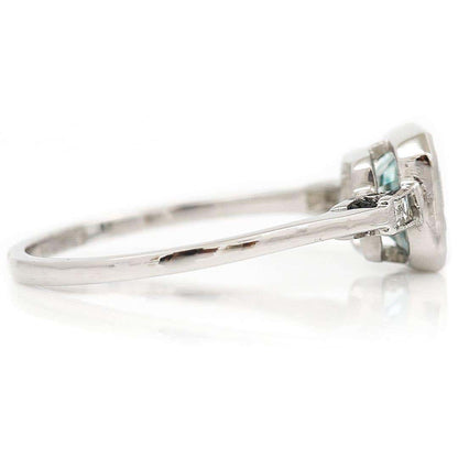 Art Deco Style Platinum Fancy Square Cut Aquamarine and Baguette Diamond Ring
