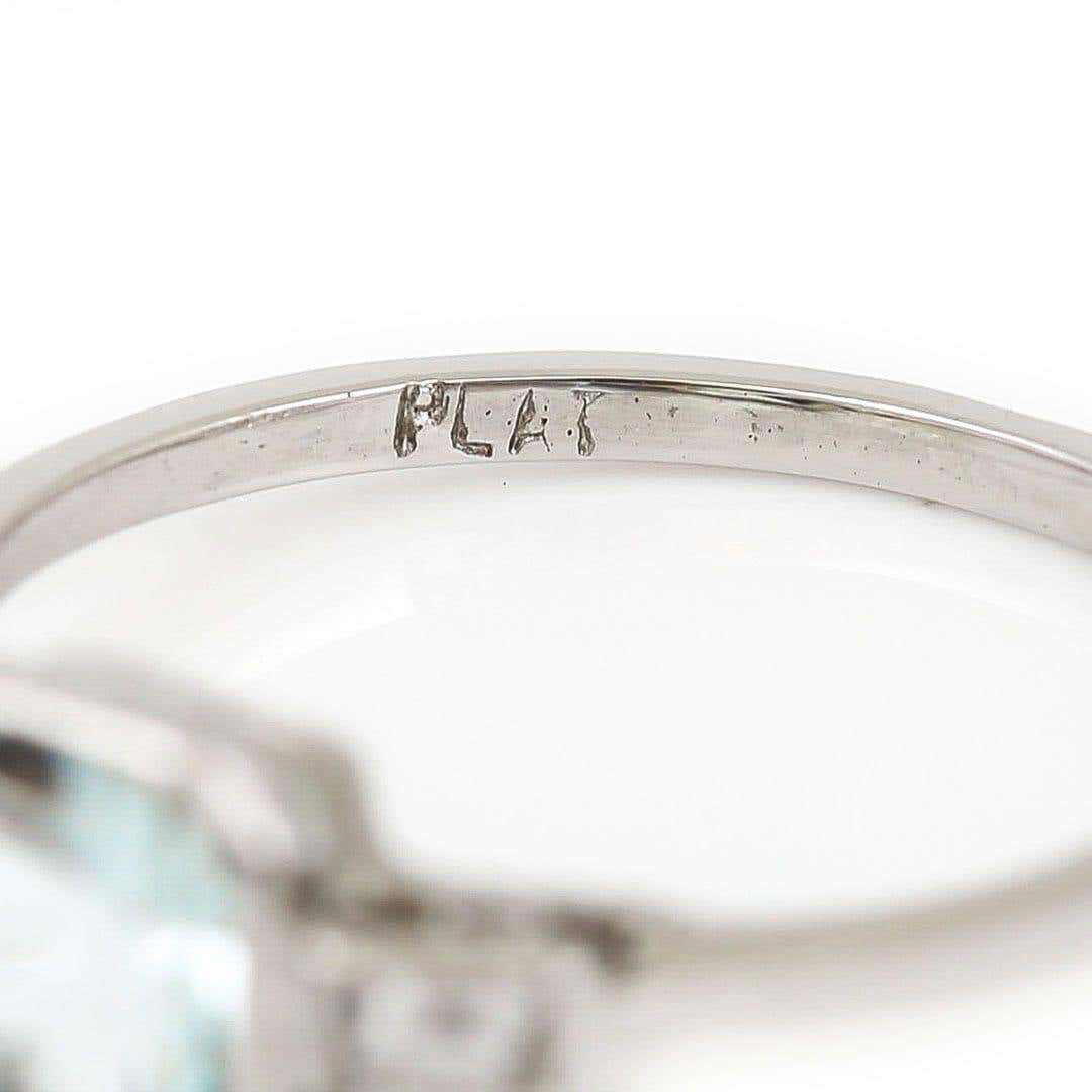 Art Deco Style Platinum Fancy Square Cut Aquamarine and Baguette Diamond Ring