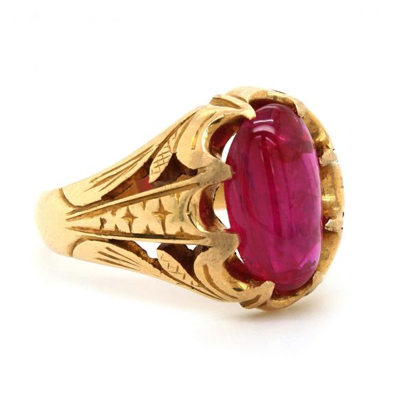 Antique Victorian Natural Burmese Star Ruby Cabochon 22ct Gold Signet Ring