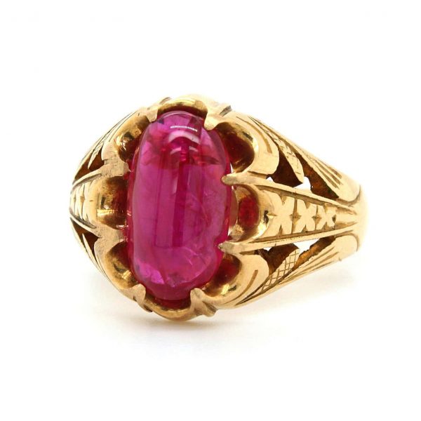 Antique Victorian Natural Burmese Star Ruby Cabochon 22ct Gold Signet Ring