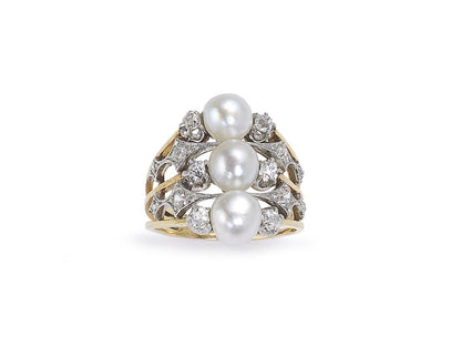 Antique Art Nouveau Pearl Diamond Gold Platinum Ring