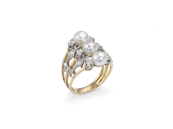 Antique Art Nouveau Pearl Diamond Gold Platinum Ring
