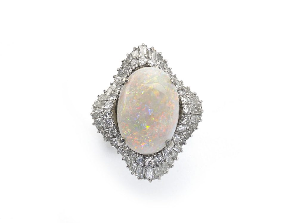 Vintage Opal and Diamond Cluster Ballerina Ring