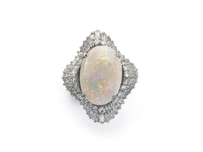Vintage Opal and Diamond Cluster Ballerina Ring