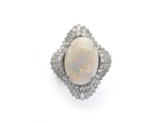 Vintage Opal and Diamond Cluster Ballerina Ring