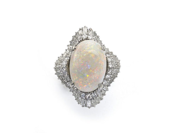 Vintage Opal and Diamond Cluster Ballerina Ring
