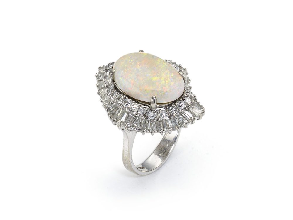 Vintage Opal and Diamond Cluster Ballerina Ring