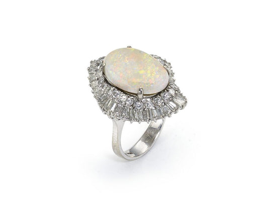 Vintage Opal and Diamond Cluster Ballerina Ring