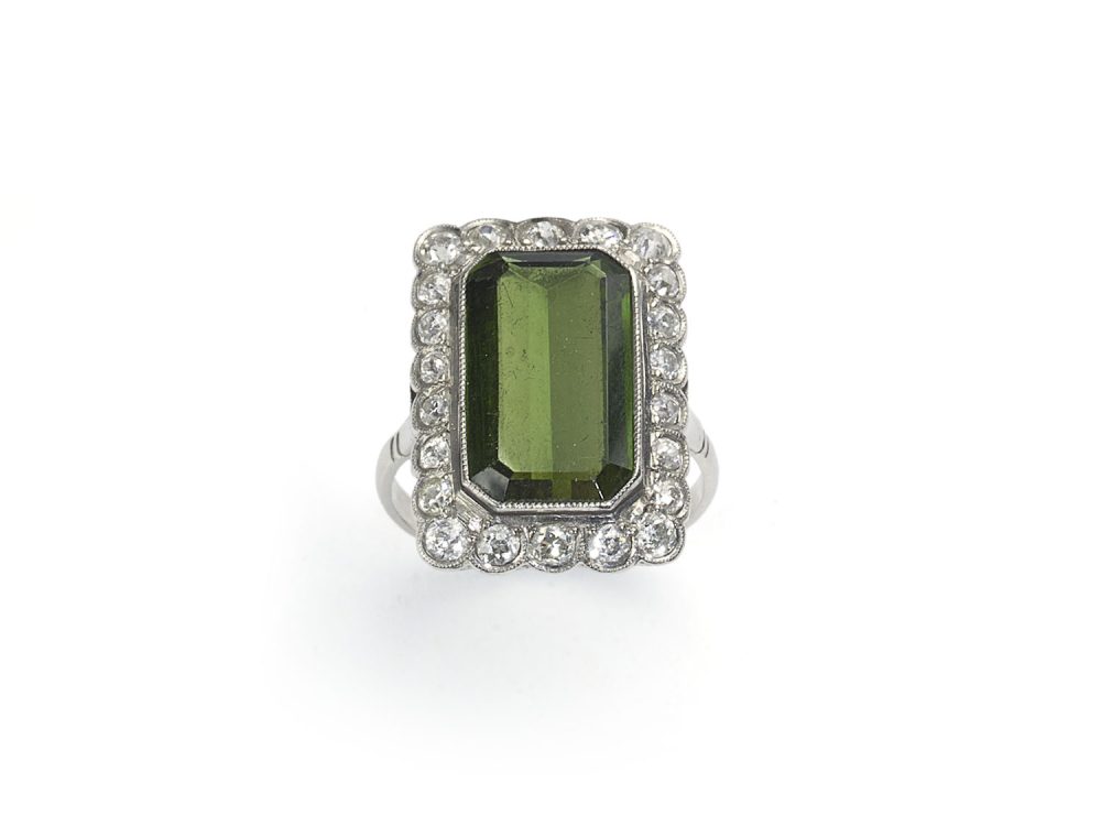 Vintage Tourmaline & Diamond Cluster Ring