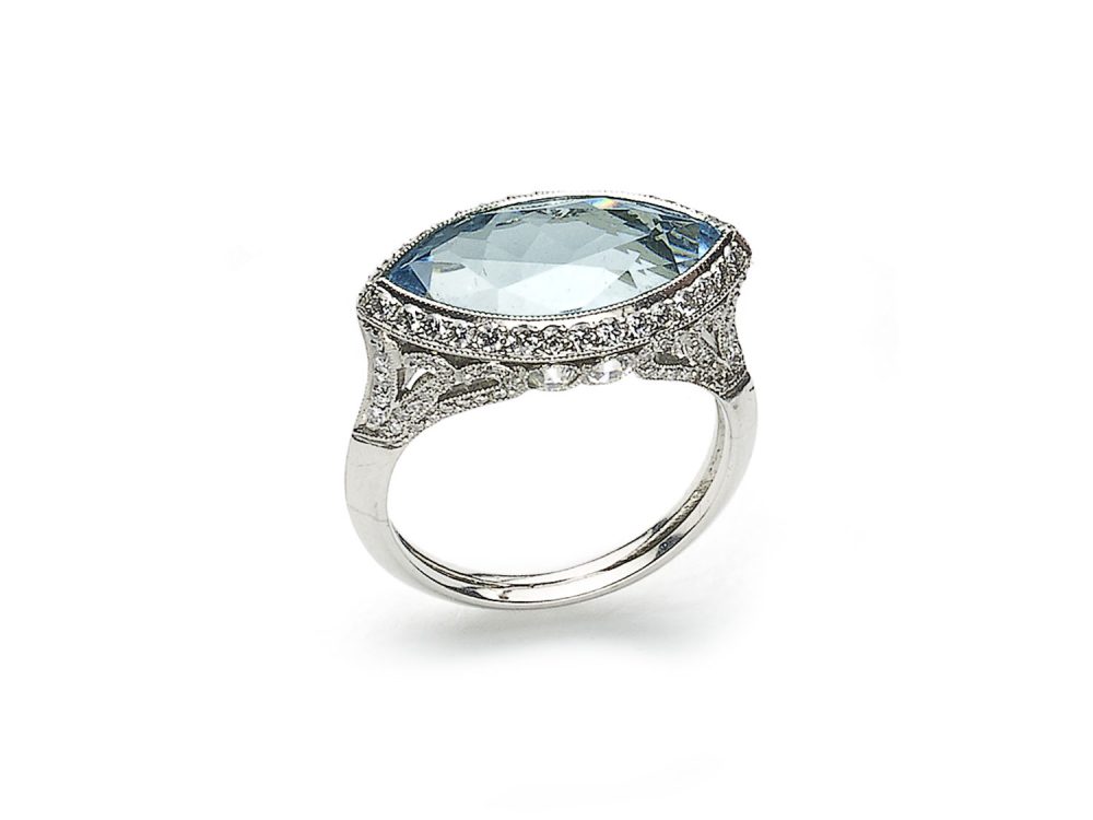 Aquamarine Diamond Platinum Ring