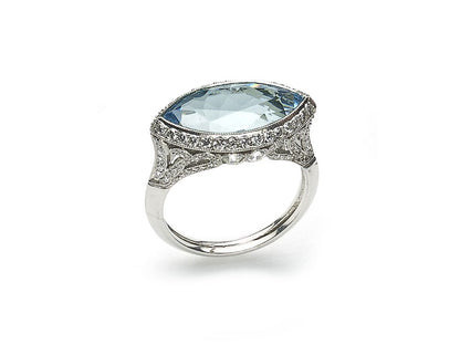 Aquamarine Diamond Platinum Ring