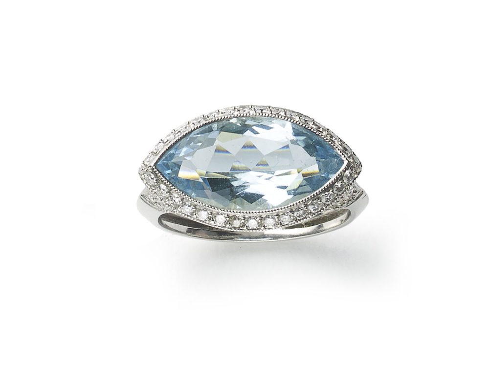 Aquamarine Diamond Platinum Ring