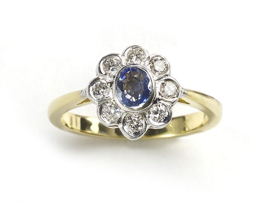 Sapphire & Diamond Cluster Ring