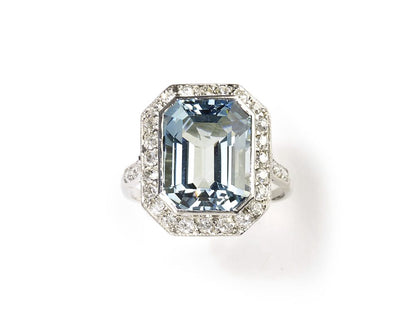 Antique Art Deco Aquamarine Diamond Ring, 5.87 carats